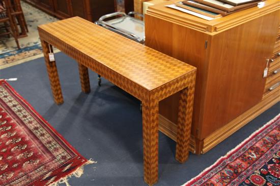 An unusual parquetry inlaid Continental rectangular side table, W.4ft 3in. D.1ft 2in. H.2ft 4in.